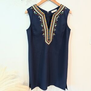 Tory Burch Sophia Tunic Embroidered Navy Dress Sz. 8